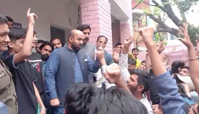 Punjab School Education Minister Rana Sikandar Hayat speaks to the students during the raid at City District Government High School Mozang on March 28, 2024. — Facebook/Rana Sikandar Hayat