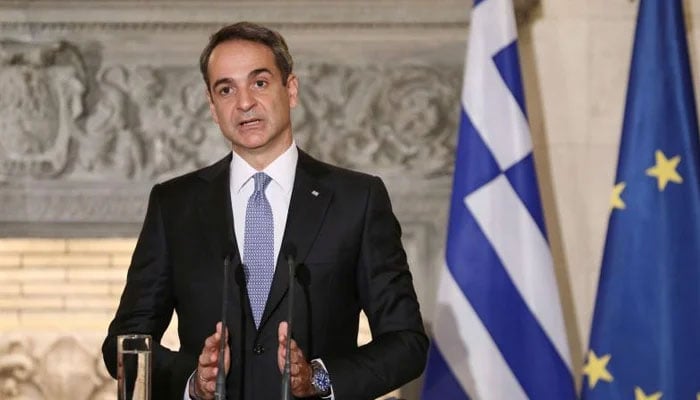 Greek Prime Minister Kyriakos Mitsotakis speaks during a joint news conference with Egyptian President Abdel Fattah al-Sisi at Maximos Mansion in Athens, Greece. — AFP/File