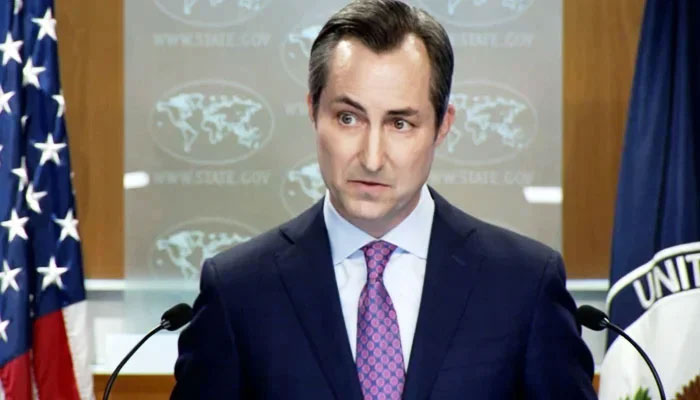 US State Department spokesperson Matthew Miller addressing a press briefing in Washington, on July 17, 2023, in this still taken from a video. — State Department