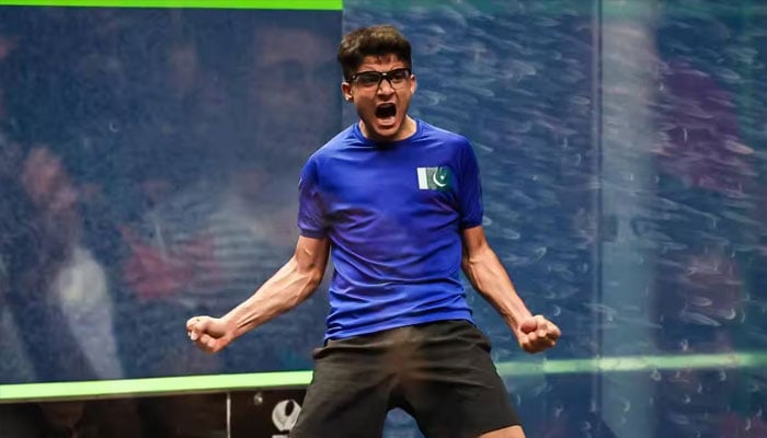 Hamza Khan reacts during a match. — Facebook / World Squash Federation/File