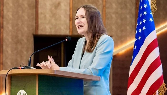 US Consul General in Lahore Kristin Hawkins while addressing an event on December 5, 2023. — Facebook/US Consulate General Lahore