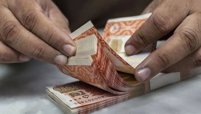 Representational image shows a person counting Pakistani currency notes. — AFP/File
