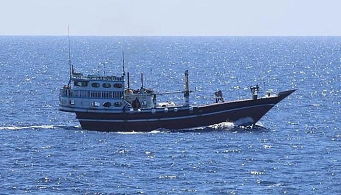 This handout photograph taken on January 29, 2024, shows an Iranian fishing vessel after it has been freed by the Indian Navy, off the coast of Somalia in the Indian Ocean. — AFP