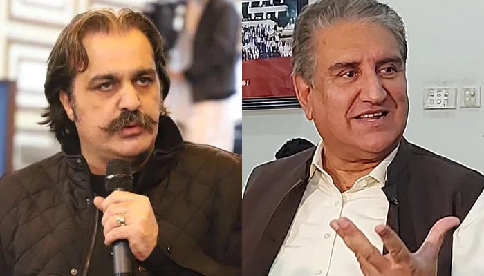 This collage of images shows Khyber Pakhtunkhwa (KP) Chief Minister Ali Amin Gandapur (L) and former foreign minister of Pakistan Shah Mahmood Qureshi. — Radio Pakistan/Facebook/Shah Mahmood Qureshi/File