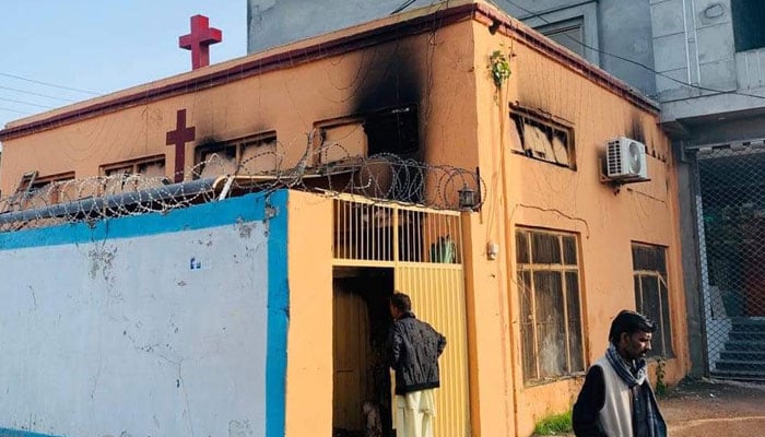 This image shows the Burnt Presbyterian Church in Gujar Khan city. — X/@S_AsianXtians/File