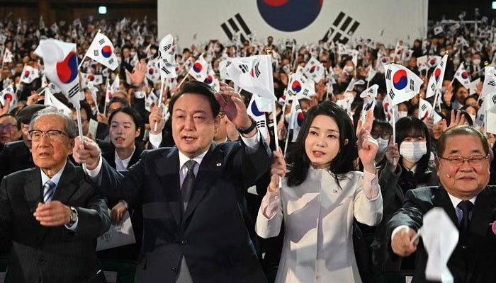 President Yoon Suk Yeols wife, Kim Keon Hee (second from right), can be seen. — AFP/File