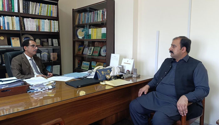 In this image, Director General Azad Jammu and Kashmir (AJK) Culture Academy Faizan Arif meets with PAL Director General Sultan Nasir on April 2, 2024. — Facebook/Azad Jammu & Kashmir Cultural Academy