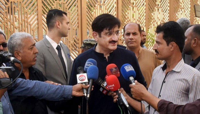 Sindh Chief Minister Syed Murad Ali Shah talks to media at Sindh Assembly on April 2, 2024. — Facebook/Sindh Chief Minister House