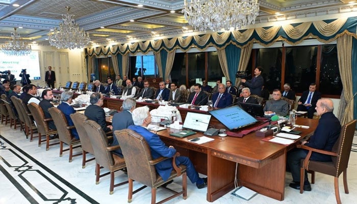 Prime Minister Shehbaz Sharif chairs inaugural meeting of the Federal Cabinet on 11 March 2024. — X/@GovtofPakistan