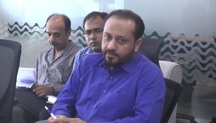 In this screengrab, Punjab Provincial Minister for Primary and Secondary Healthcare Kh Imran Nazir gestures while chairing a meeting, released on April 4, 2024. — Facebook/Primary & Secondary Healthcare Department