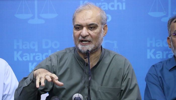 The newly elected central emir of the Jamaat-e-Islami, Hafiz Naeem-ur-Rehman speaks during a press conference on April 1, 2024. — Facebook/Hafiz Naeem ur Rehman