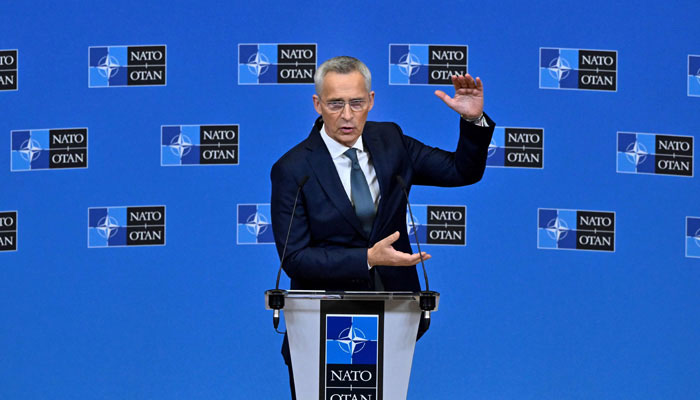Nato Secretary General Jens Stoltenberg gives a press conference at the Nato headquarters in Brussels, on July 7, 2023. — AFP
