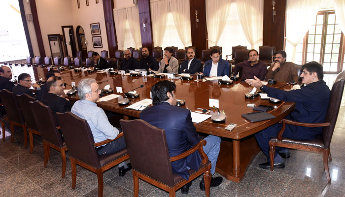 Sindh Chief Minister Syed Murad Ali Shah reviews the progress of the ongoing K-IV project at CM House on April 6, 2024. — Facebook/Sindh Chief Minister House