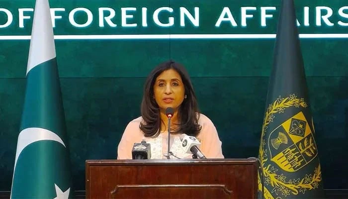 Foreign Office spokesperson Mumtaz Zahra Baloch can be seen briefing the media in Islamabad. — Screengrab/Ministry of Foreign Affairs Islamabad/File