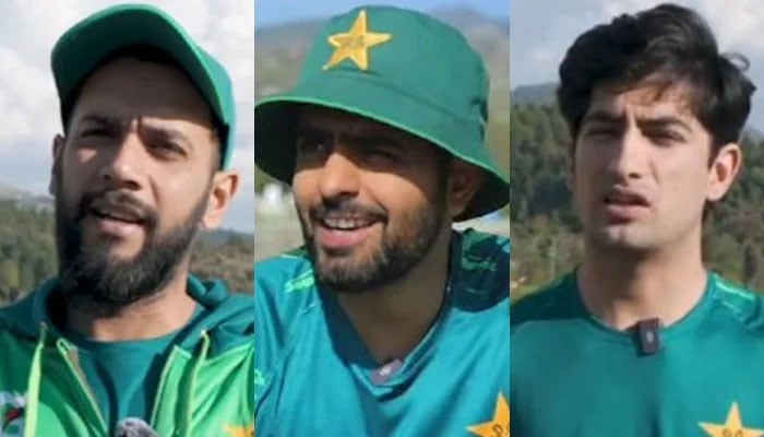Pakistan cricket teams all-rounder Imad Wasim (left), skipper Babar Azam (centre) and fast bowler Naseem Shah. — PCB/File