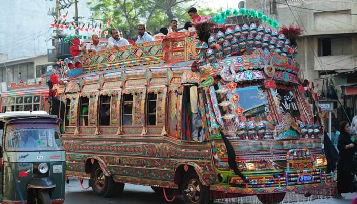 A representational image showing a public bus in Karachi. — AFP/File