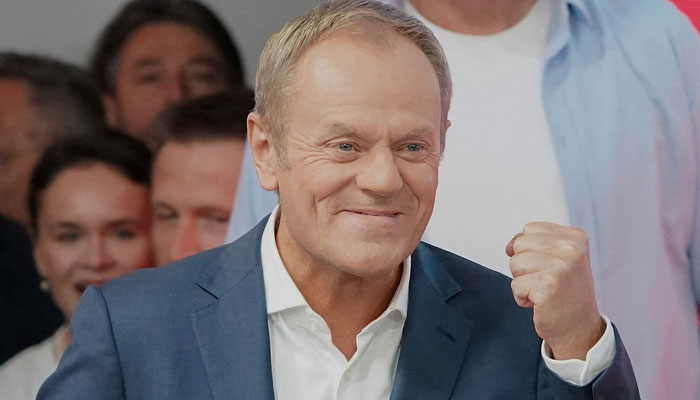 Polands main opposition leader, former premier and head of the centrist Civic Coalition bloc Donald Tusk addresses on October 15, 2023. — AFP/File