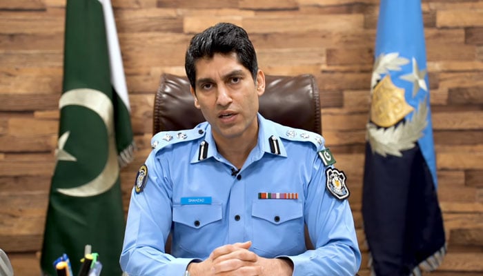 In this screengrab, Deputy Inspector General (DIG), Operations Syed Shahzad Nadeem Bukhari speaks in a video message released on April 7, 2024. — Facebook/Islamabad Police