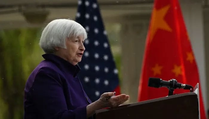 US Treasury Secretary Janet Yellen speaks to the media during her china visit. — AFP/File
