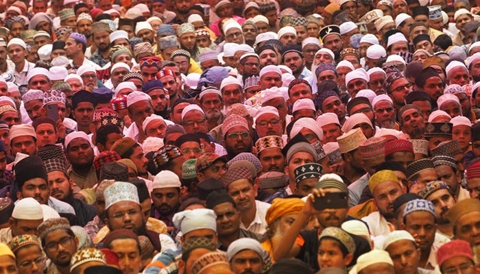 In this photo taken on April 30, 2023, Muslims gather during a congregation in Ahmedabad, India. — AFP