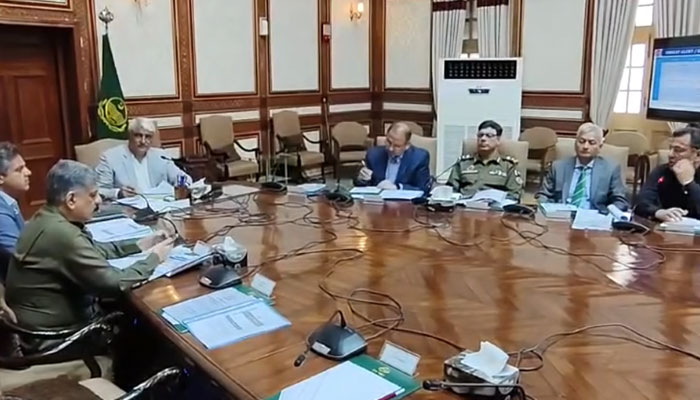 In this still,  Provincial Health Minister Khawaja Salman Rafique chairs the fourth meeting of the Sub-Cabinet Committee on Law and Order on April 8, 2024. — Facebook/Khawaja Salman Rafique