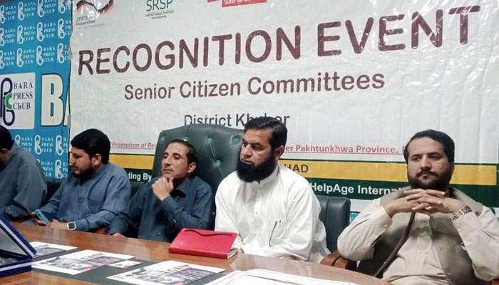 Participants attend  the Senior Citizen Committees organised by the Sarhad Rural Support Programme (SRSP) and HelpAge at the Bara, KP on Aril 4, 2024. — Facebook/District Khyber Bara Press Club