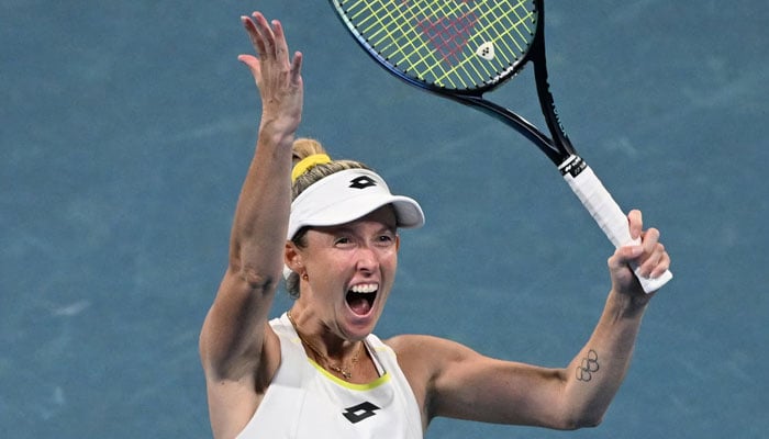 Storm Hunter celebrates victory over Laura Siegemund in their singles match on day four of the Australian Open. — AFP/File