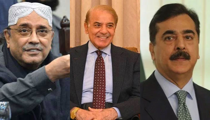 This collage of images shows,  President Asif Ali Zardari (L), Prime Minister Shehbaz Sharif (C) and Senate Chairman Yusuf Raza Gilani (R). — AFP/Radio Pakistan/APP/File