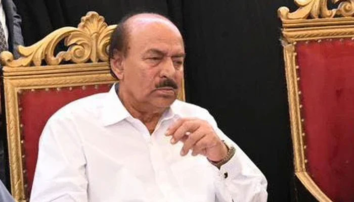 PPP Sindh President Nisar Khuhro sits as Chairman Bilawal Bhutto-Zardari (not pictured) speaks to the media on November 14, 2023. — Facebook/Pakistan Peoples Party - PPP