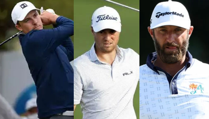 American professional golfers Jordan Spieth (L), Justin Thomas (C), and Dustin Johnson. — AFP/File