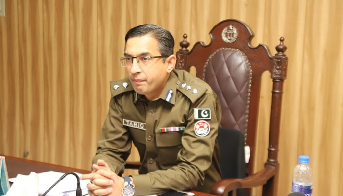 District Police Officer (DPO) Kasur Tariq Aziz Sindhu chairs a meeting on April 13, 2024. — Facebook/Kasur Police