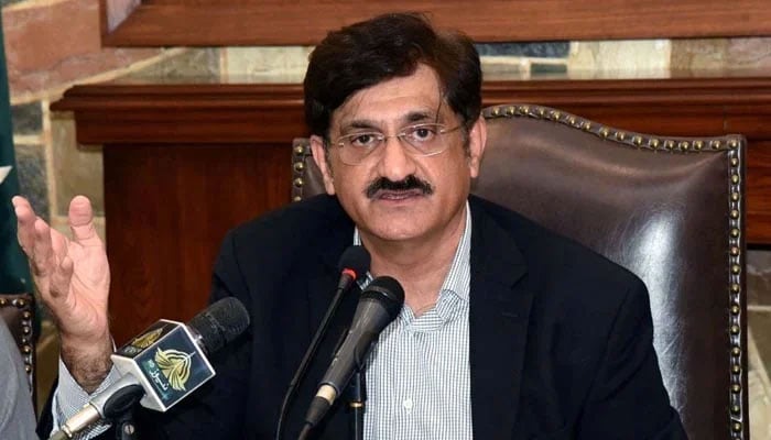 Sindh Chief Minister, Syed Murad Ali Shah addresses media persons during a press conference, at CM House in Karachi. — PPI/File