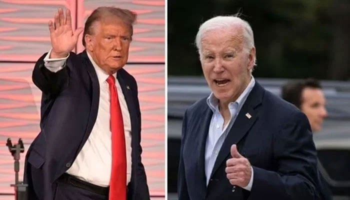 Donald Trump (L) and Joe Biden gesture during separate gatherings. — AFP/File