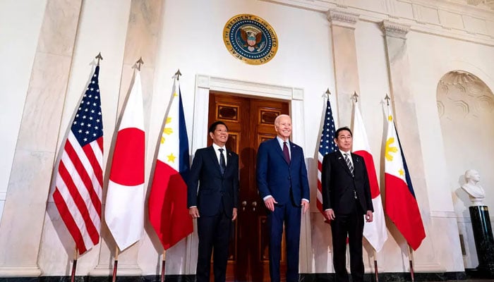 (From left) Philippine President Ferdinand Marcos Jr, US President Joe Biden and Japanese Prime Minister Fumio Kishida at the White House. — Bloomberg/File
