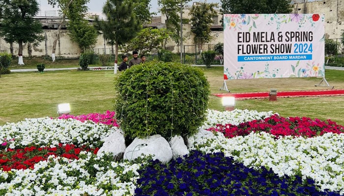 An eye-catching view of blooming flowers at Company Bagh Park ahead of Eid Mela, the image was released on April 10, 2024. — Facebook/Cantonment Board Mardan