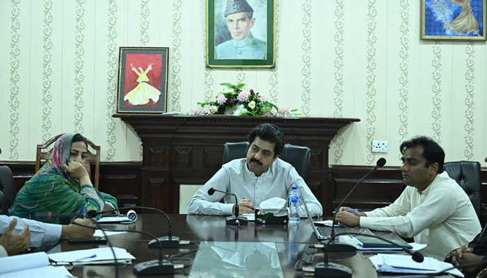 Punjab Provincial Minister for Social Welfare and Bait-ul-Maal, Sohail Shaukat Butt chairs a meeting on April 15, 2024. — Facebook/Social Welfare and Bait-ul-Maal Department, Government of the Punjab