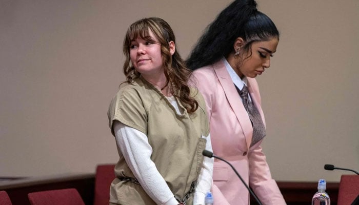 Hannah Gutierrez-Reed, (L), at her sentencing hearing at the First Judicial District Courthouse in Santa Fe, New Mexico on April 15, 2024. — AFP