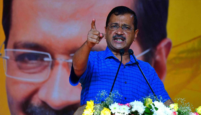 Delhi’s chief minister Arvind Kejriwal speaks during a public rally in Guwahati on April 2, 2023. — AFP
