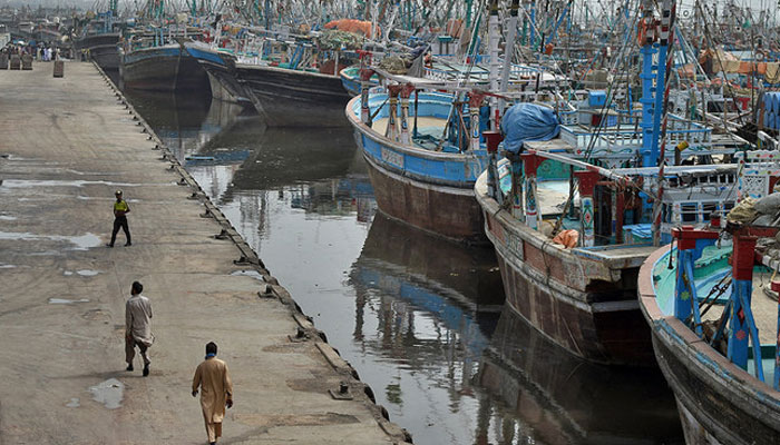 Fishing boats are seen docked at Karachi Fish Harbour. — AFP/File