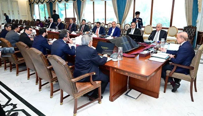 Prime Minister Shehbaz Sharif chairs a meeting regarding power sector in Islamabad on April 15, 2024. — PID