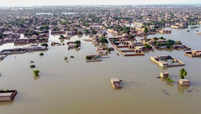 A flood-affected area in Sindh can be seen in this aerial view. — AFP/File
