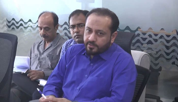 In this screengrab, Punjab Provincial Minister for Primary and Secondary Healthcare Kh Imran Nazir gestures while chairing a meeting, released on April 4, 2024. — Facebook/Primary & Secondary Healthcare Department