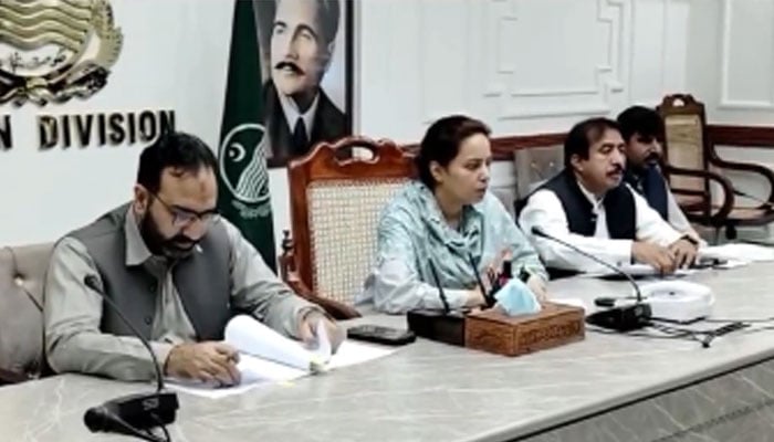 In this still, Commissioner Multan Division Maryam Khan (C) chairs a meeting on April 16, 2024. — Facebook/Commissioner Multan