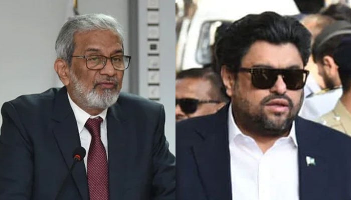 This combo of images shows, former Sindh caretaker CM Justice (retired) Maqbool Baqar (L) and Governor Sindh Kamran Khan Tessori. — APP/X/@KamranTessoriPk/File
