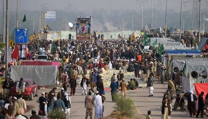 Protesters gather at the site of the Faizabad sit-in in Islamabad. — AFP/File