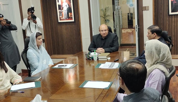 Provincial Minister for Finance and Parliamentary Affairs Mujtaba Shuja ur Rehman (C) chairs a meeting on April 4, 2024. — Facebook/Mujtaba Shuja Ur Rahman