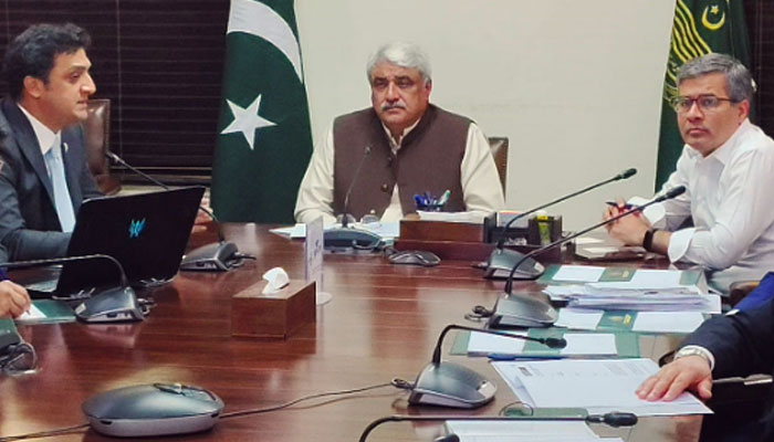 Provincial Health Minister Khawaja Salman Rafique (C) meets with the CEO of State Life Insurance Company, Shoaib Javed Hussain on April 17, 2024. — Facebook/Khawaja Salman Rafique