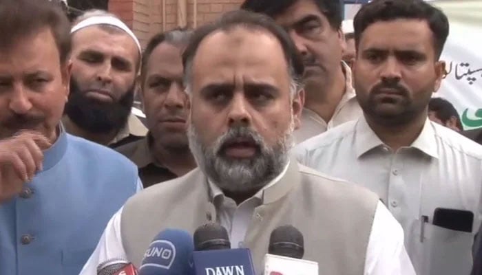 Health Minister Syed Qasim Ali Shah speaks to media persons on March 28, 2024. — Facebook/Syed Qasim Ali Shah