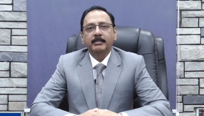 Chief Operating Officer (COO) Karachi Water Sewerage Corporation (KWSC) Engineer Asadullah Khan speaks during his video message in this Still, April 17, 2024. — Facebook/Karachi Water & Sewerage Corporation