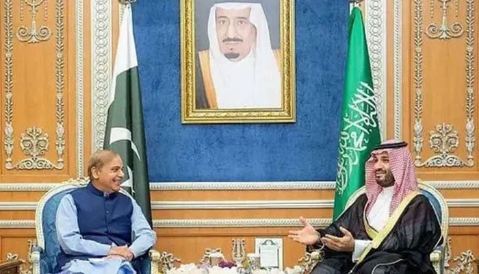 Prime Minister Shehbaz Sharif meets with Saudi Crown Prince Mohammed bin Salman in Saudi Arabia. — SPA/File